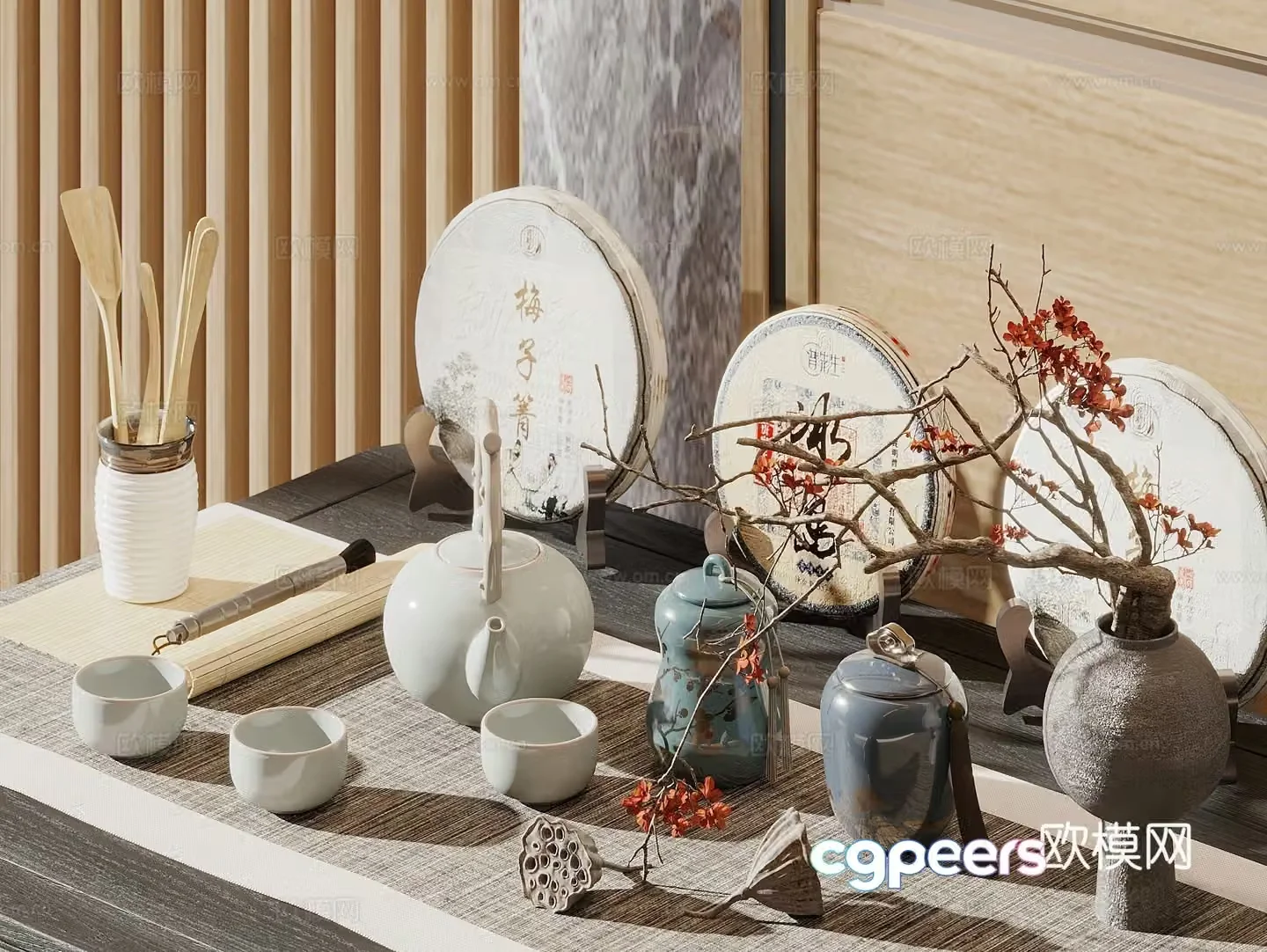 New Chinese-style tea set combination ornaments tea pot tea cup tea set teapot utensil tea set 3D model