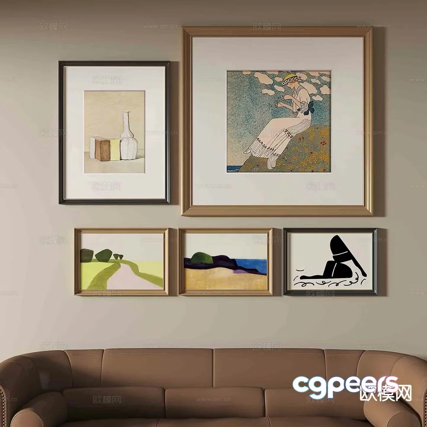 French retro hanging painting landscape painting decorative painting 3D model