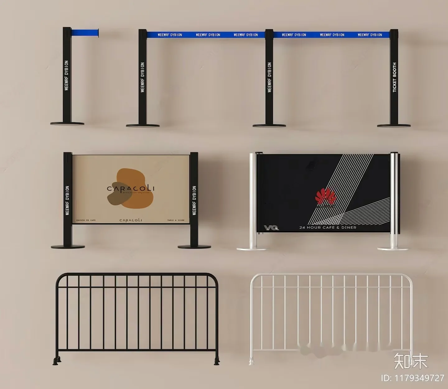 The Image Features A Collection Of Metal Barriers 3D Model – 5394 – VRAY Render