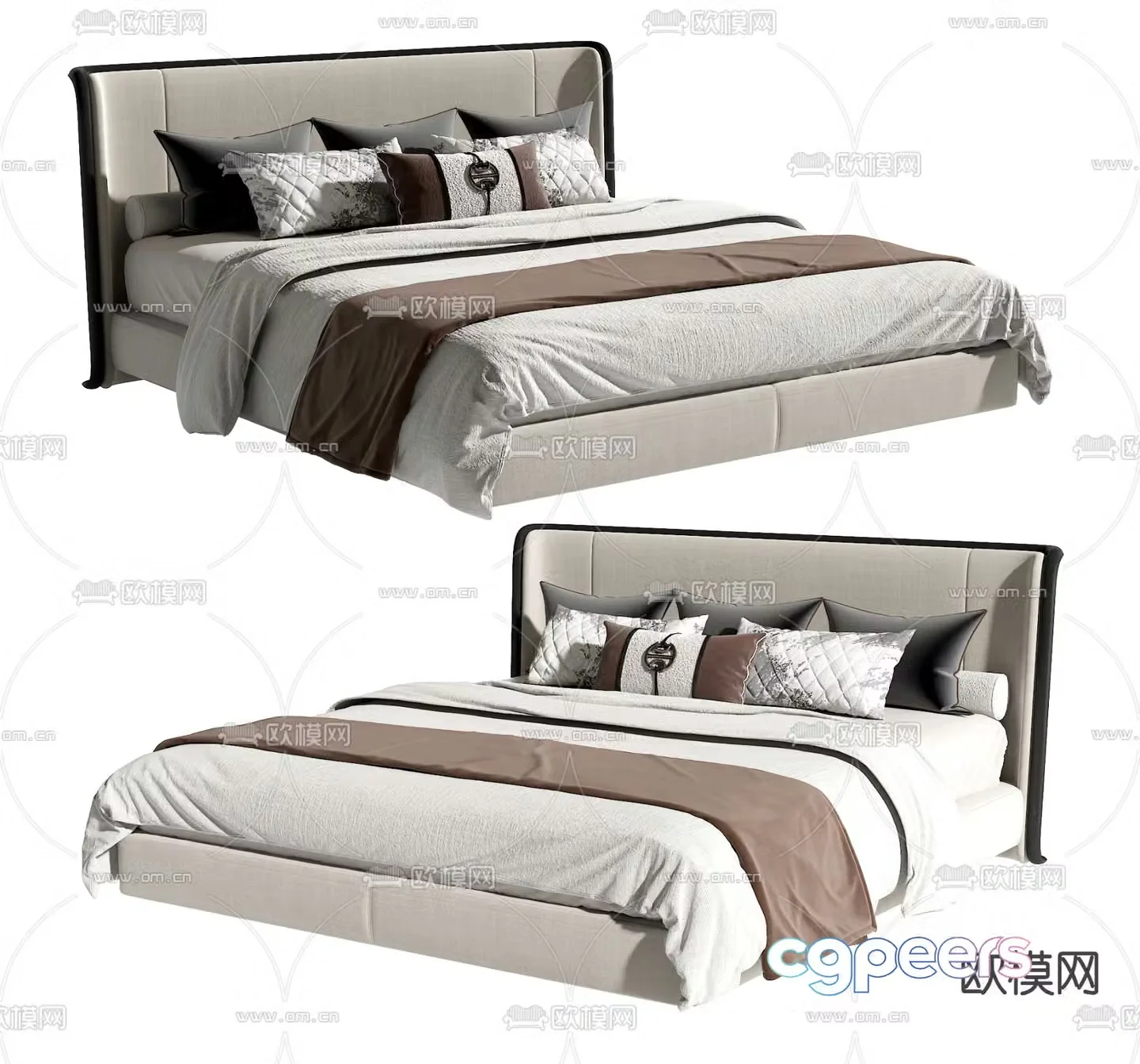 New Chinese style double bed 3d model