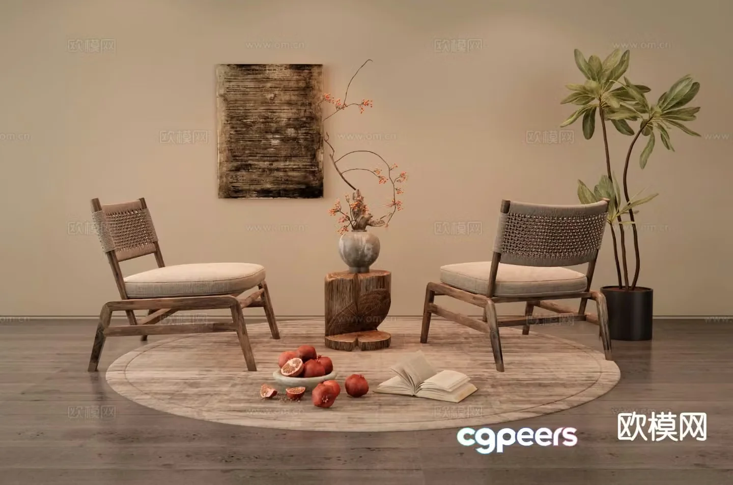 Wabi-sabi chair rattan leisure chair 3d model