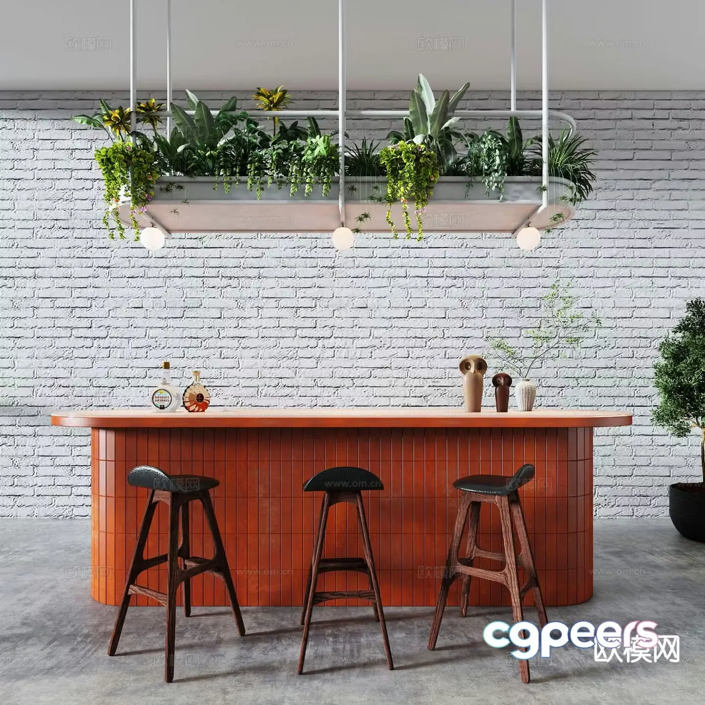 Wabi-sabi style bar counter island counter 3D model