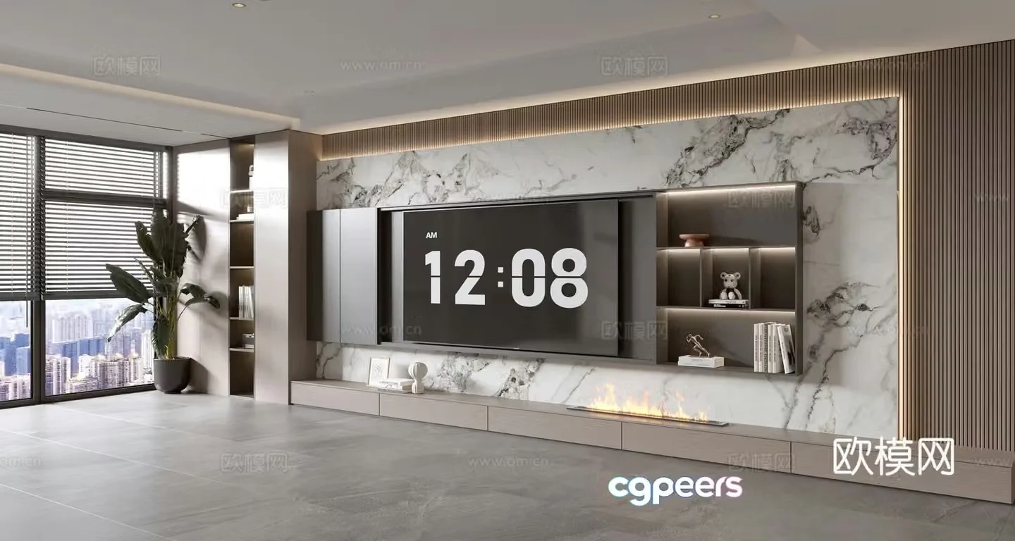 Modern Italian living room light luxury TV background wall full wall TV cabinet 3D model