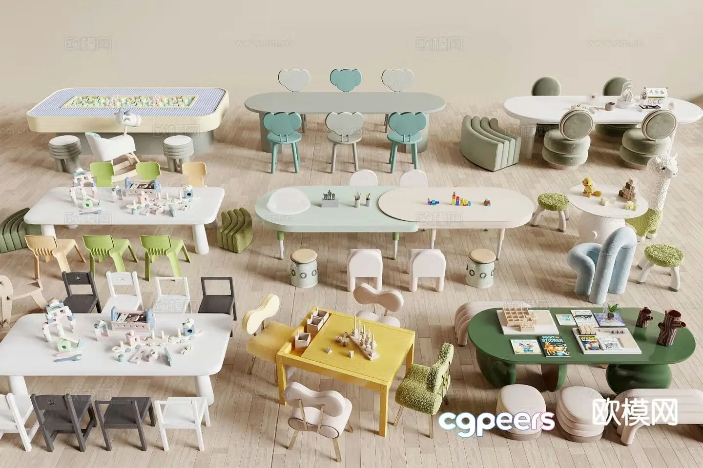 Modern children’s tables and chairs toy table building block table 3D model
