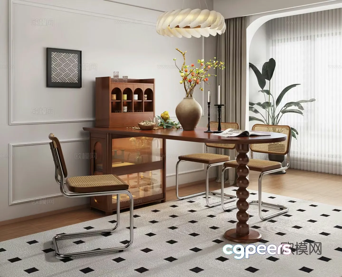 Medieval style dining table and chairs 3d model