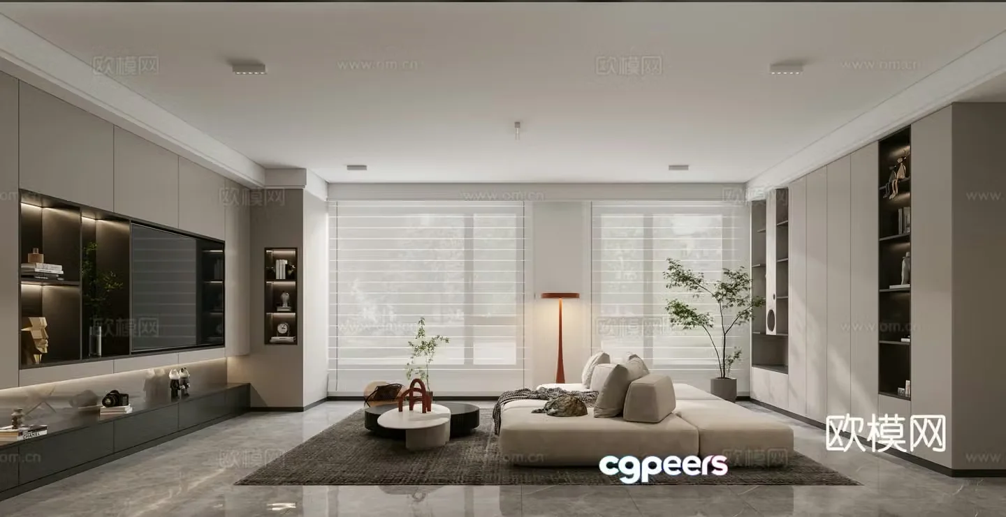 Modern living and dining room 3d model