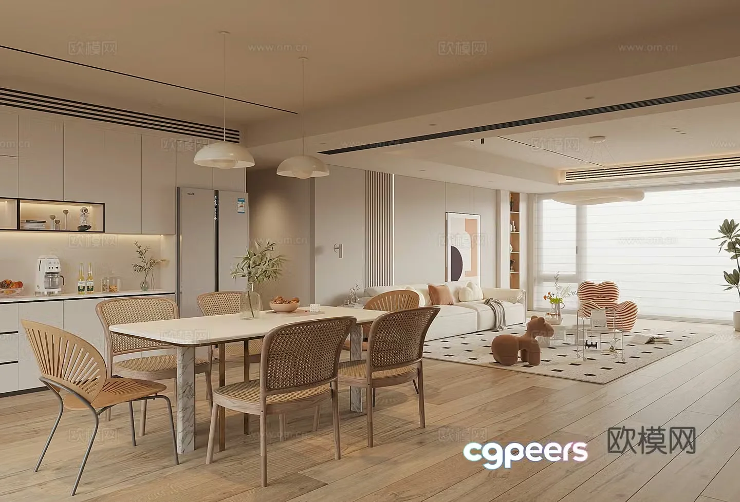 Modern Cream Style Restaurant 3D Model