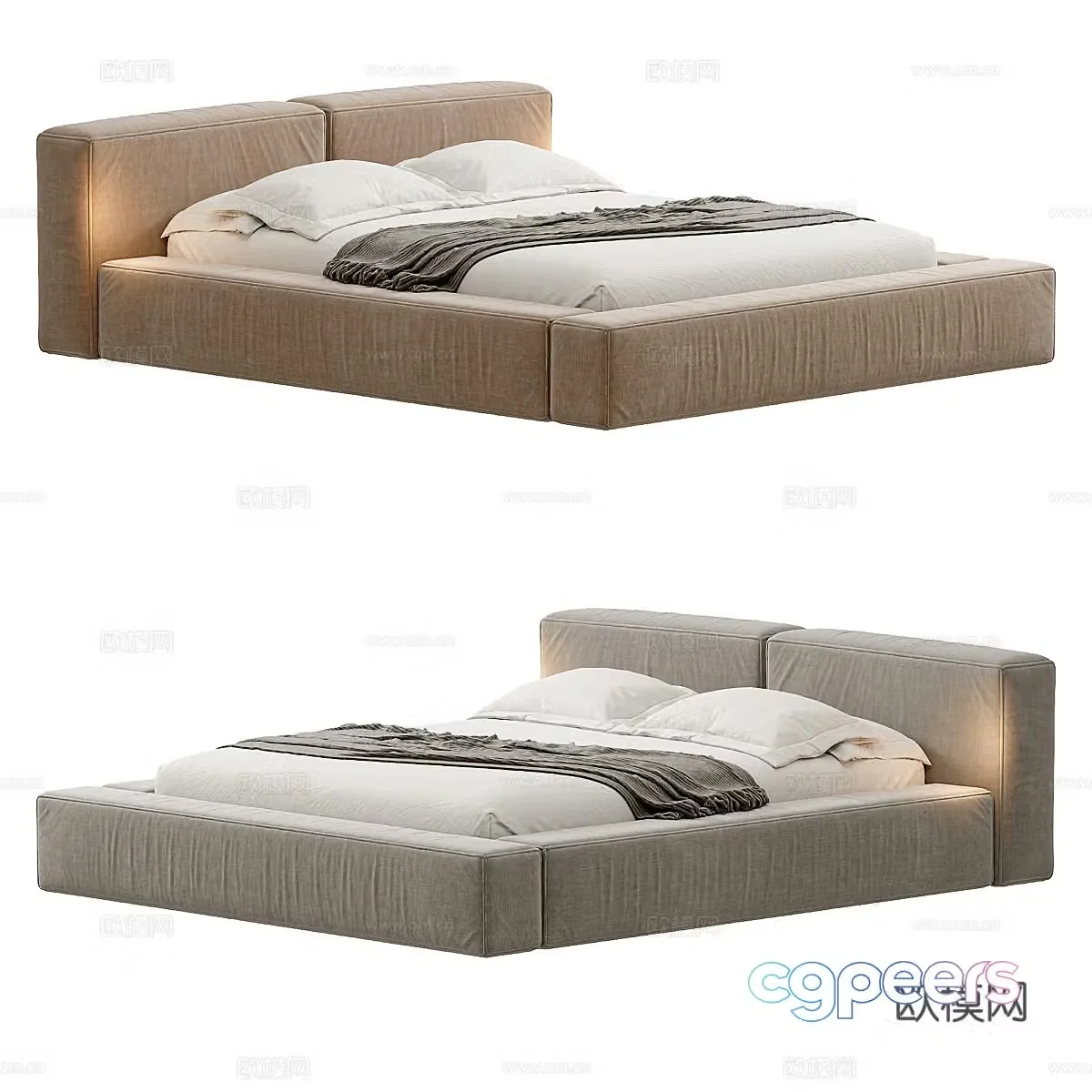 Modern Italian SENSATION fabric double bed 3D model
