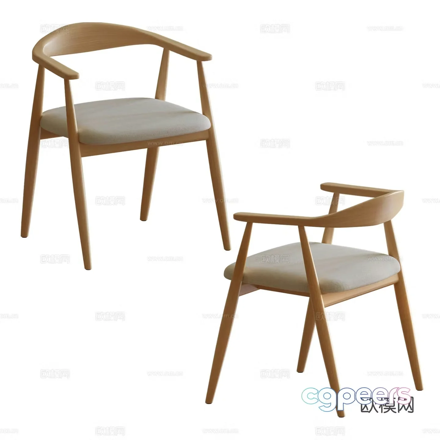 Nordic solid wood dining chair single chair 3d model