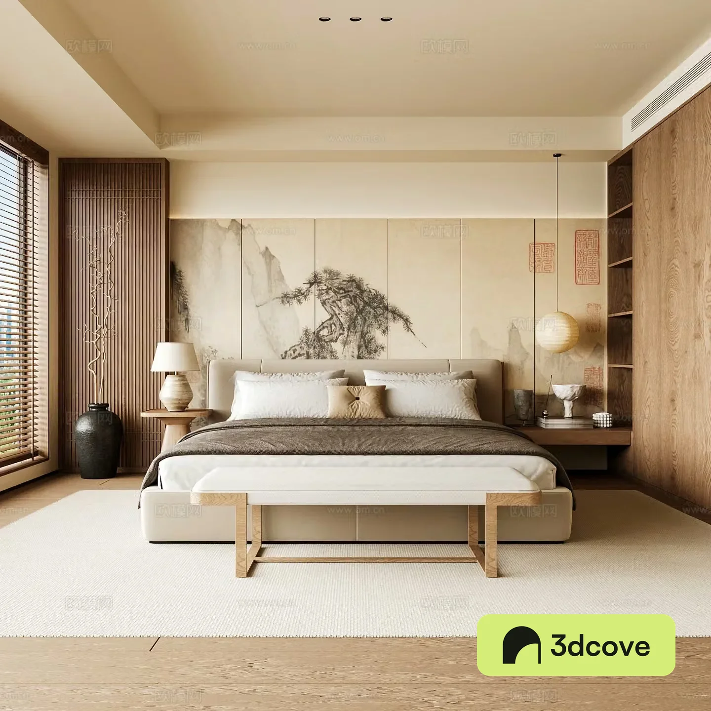 New Chinese style home bedroom Song family aesthetic bedroom Song style bedroom New Chinese style double bed