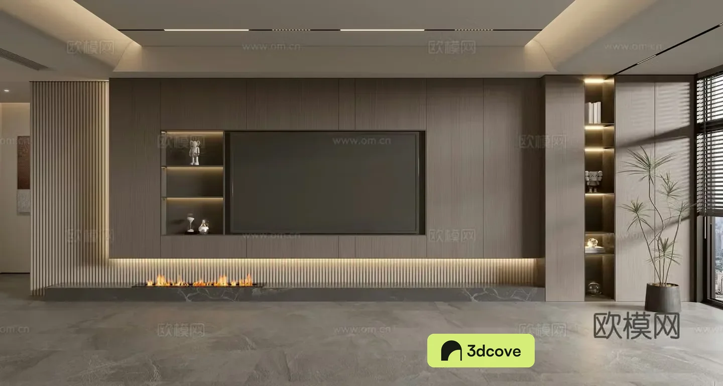 Wasabi TV background wall TV wall full wall TV cabinet 3D model