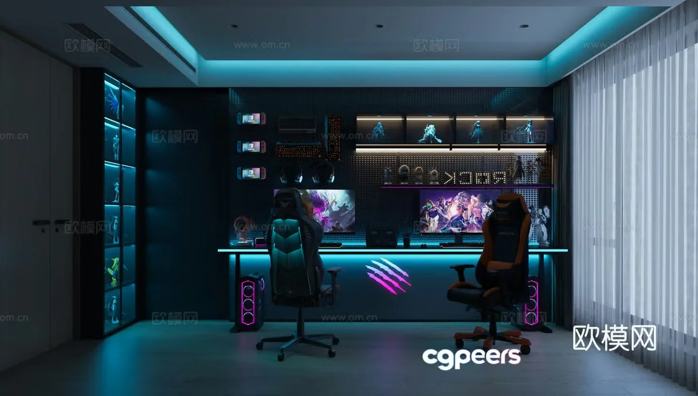 Advanced gray computer room e-sports room 3d model
