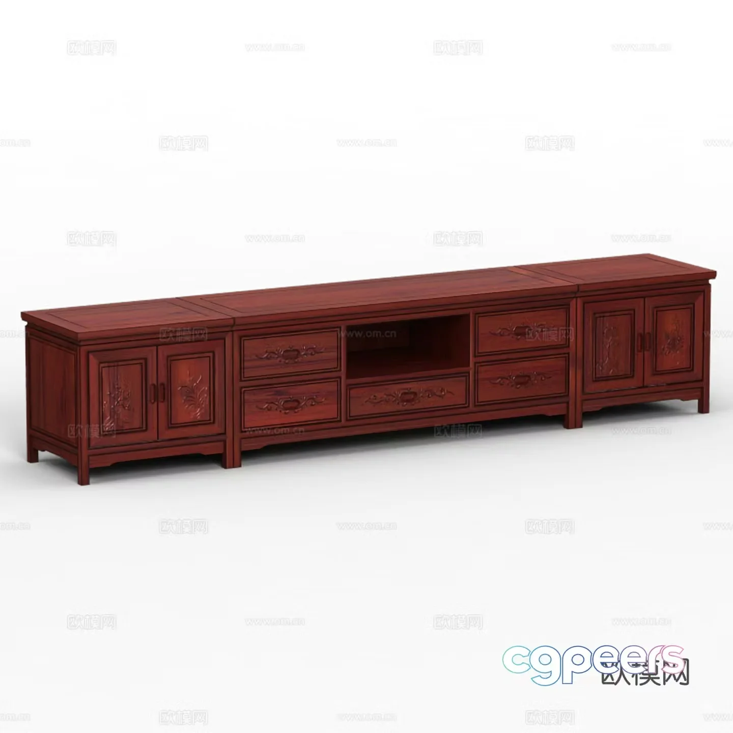 Chinese TV cabinet carved door panel solid wood mahogany 3D model