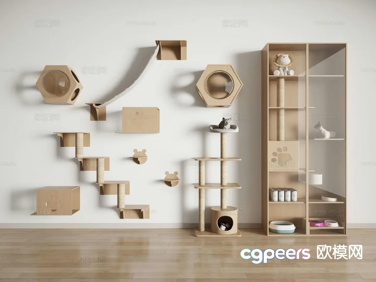 Cat climbing wall cat scratching board cat villa cat climbing frame 3D model