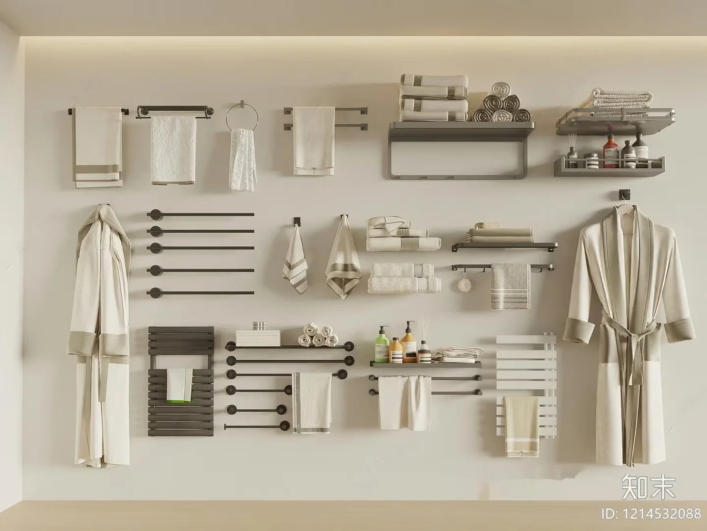 A Wall Of Bath Towels And Accessories 3D Model – 6607 – VRAY Render