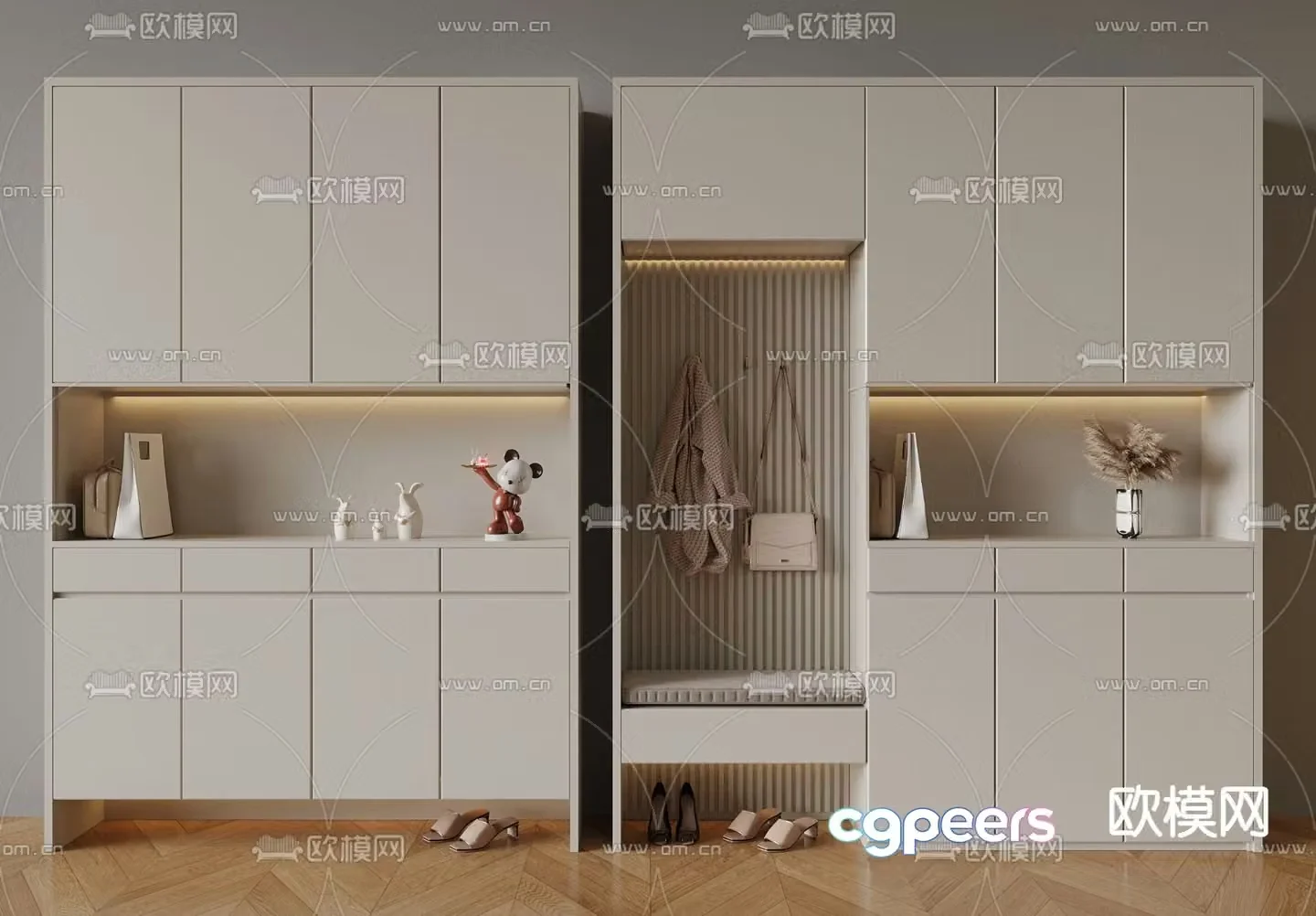 Cream style shoe cabinet 3d model