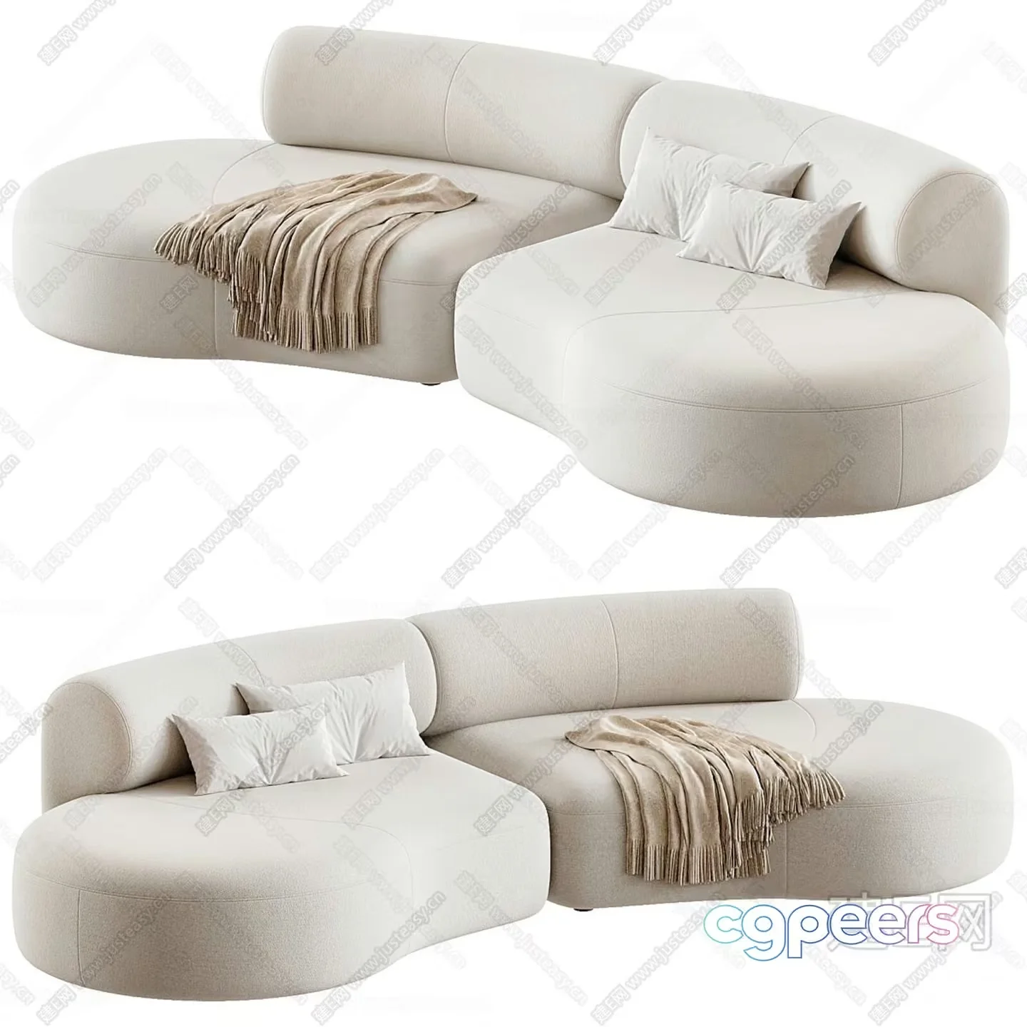 A White Couch With Pillows And A Throw Blanket 3D Model – 15844 – CORONA Render