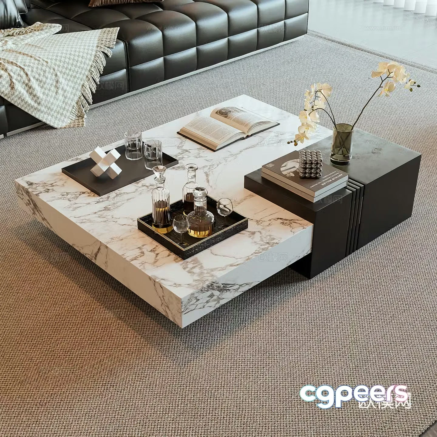 Modern light luxury tea table marble tea table square tea table sofa tea table combination jewelry ornaments 3D model