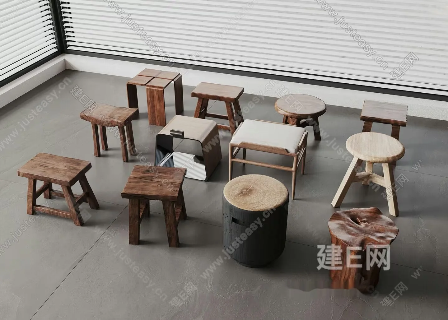 Wooden Stools 3D Model – 14816 – CORONA Render
