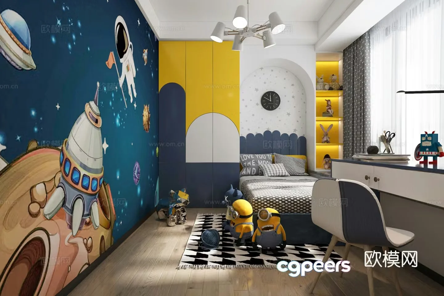 Modern children’s room boy’s room son’s room children’s room wall painting 3d model
