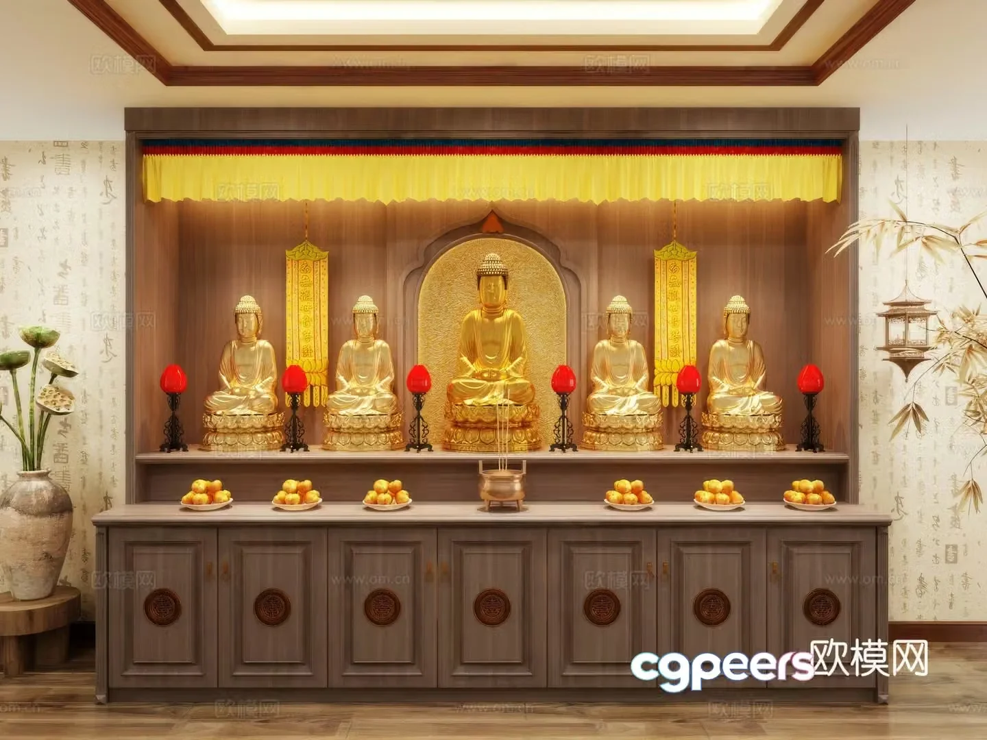 Buddha niche shrine hostel incense stove candle holder 3d model