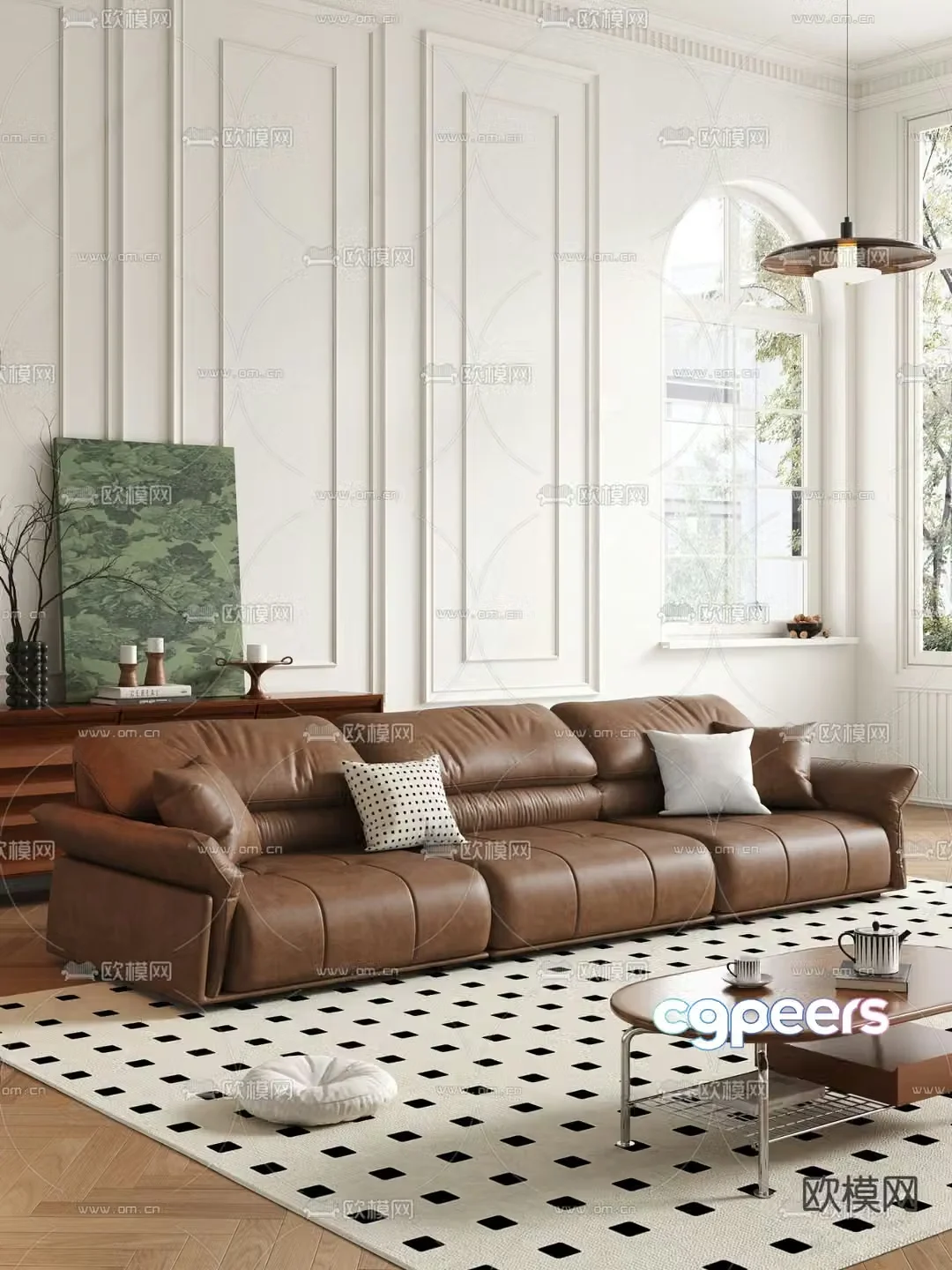 Three seater sofa leather sofa 3d model