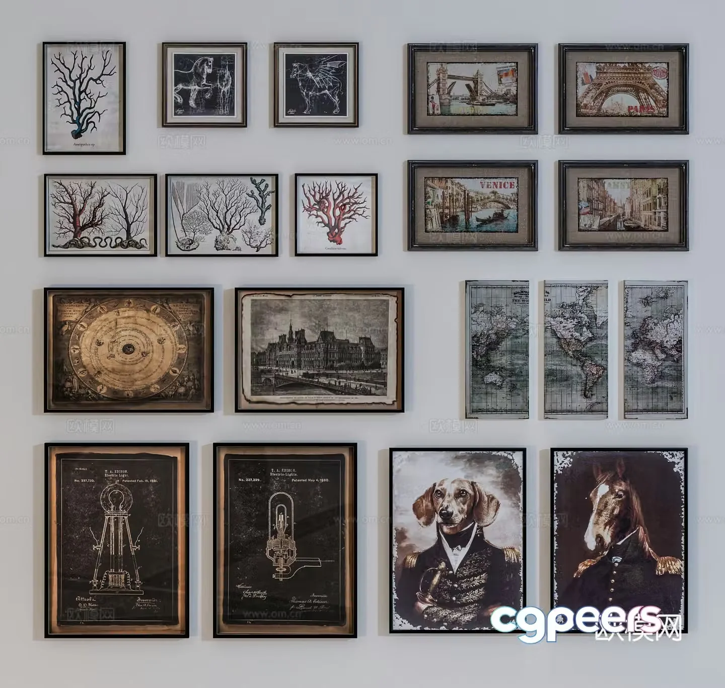European style hanging painting combination wall hanging painting decorative painting 3D model