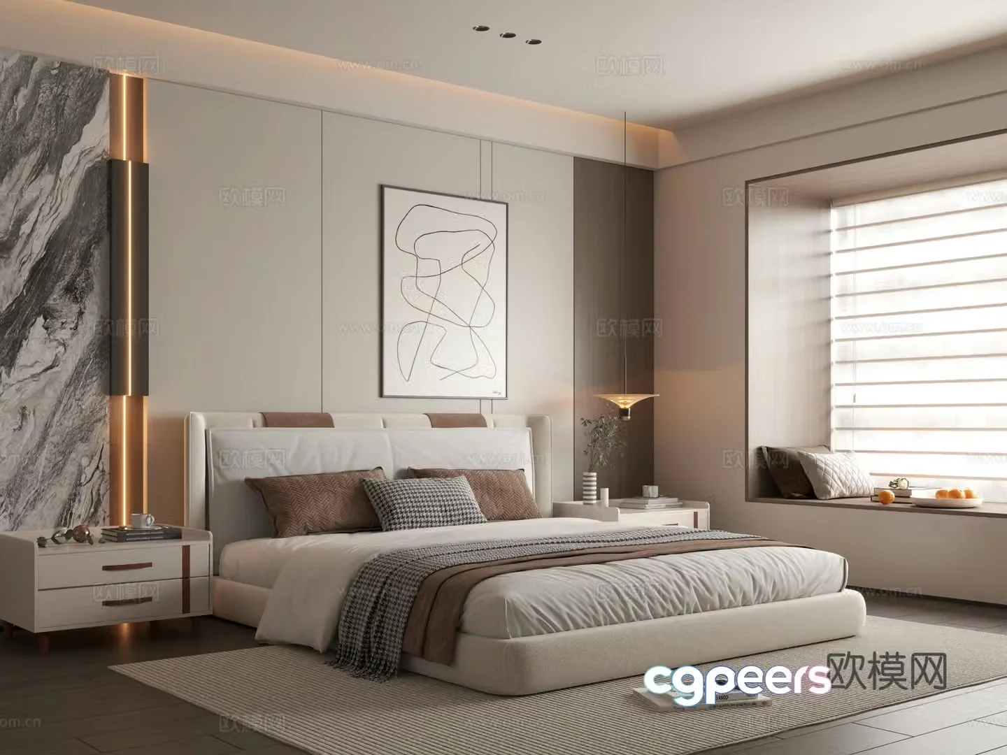 Modern bedroom Simple bedroom Bedroom Bedding combination Bedroom background wall 3d model