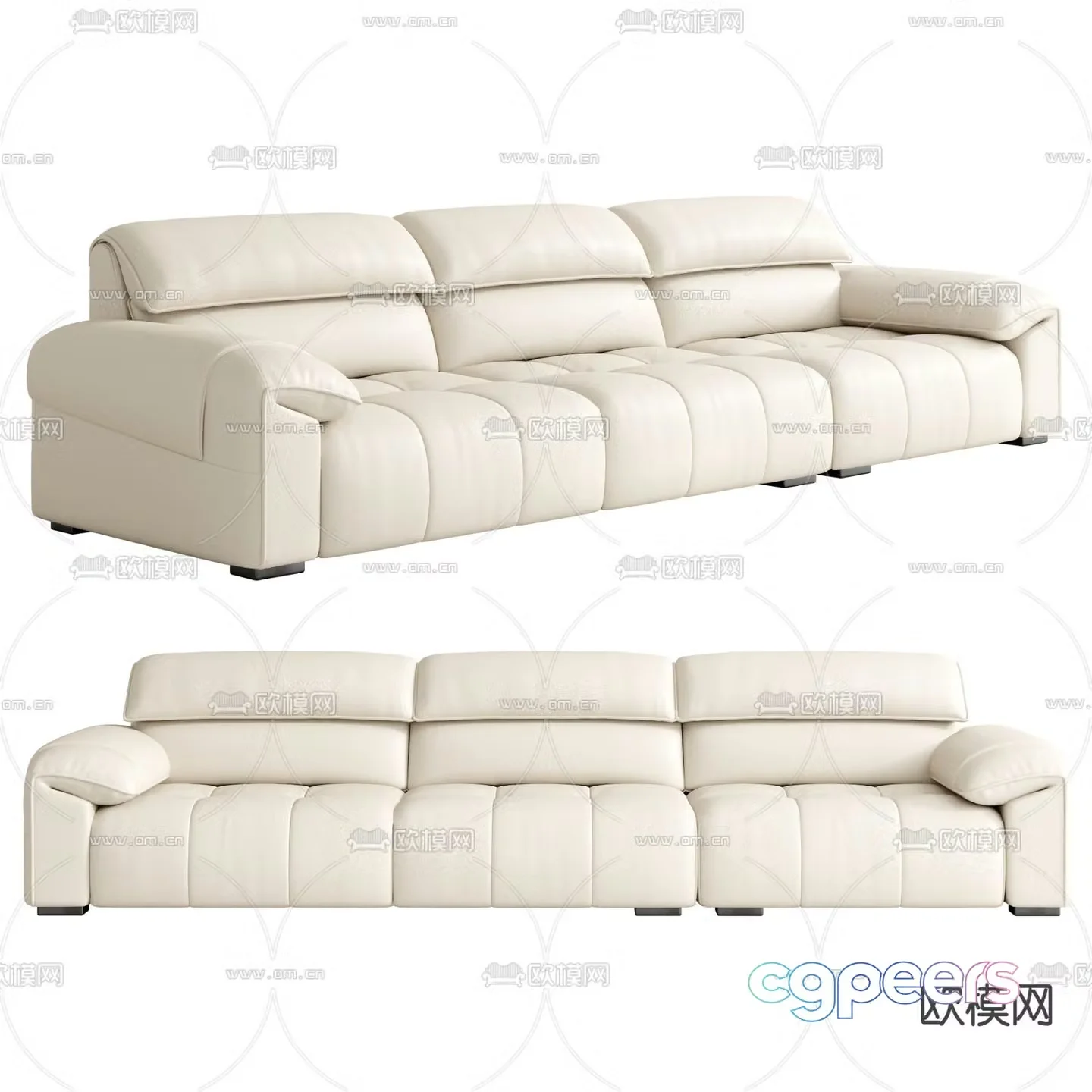 leather sofa three seater sofa 3d model