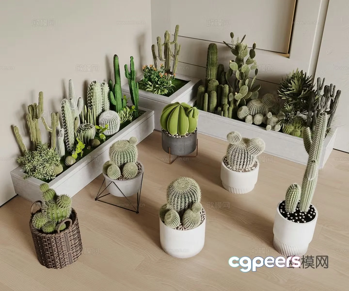 Plant pile Cactus landscaping combination modern interior sketch 3d model