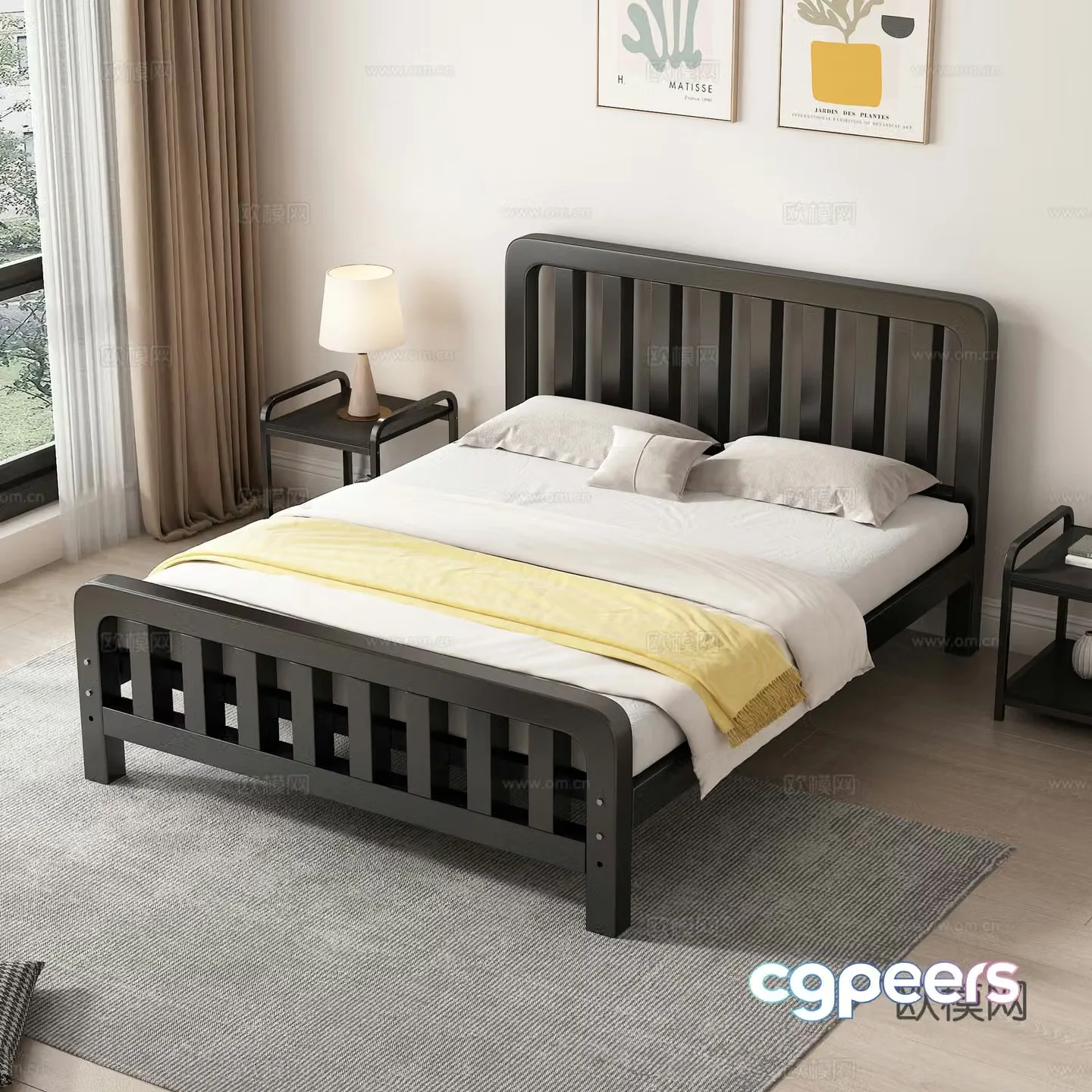 Nordic wrought iron double bed double bed nightstand decorative painting master bedroom bedding table lamp 3d model