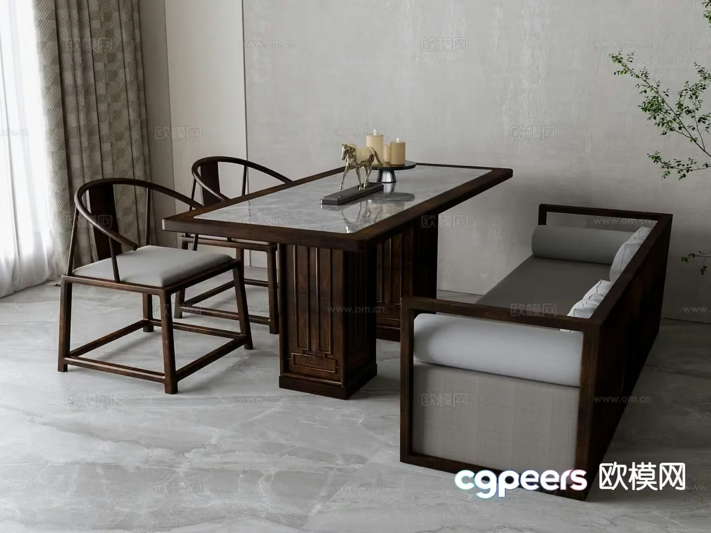 New Chinese dining table and chairs 3d model