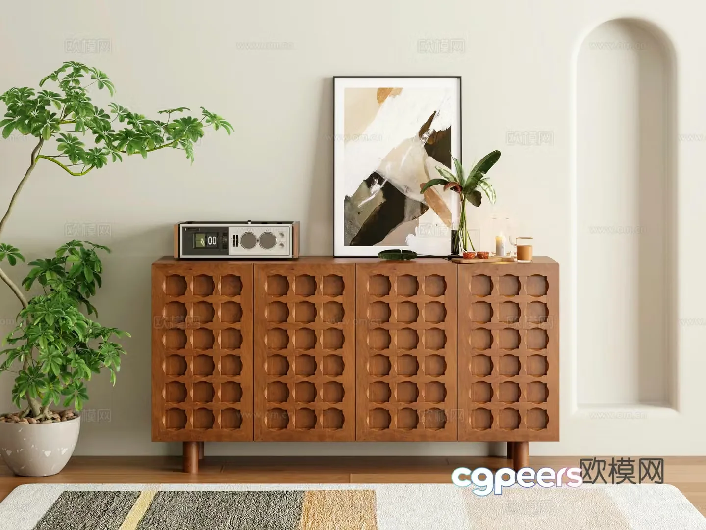 Medium style sideboard entrance cabinet 3D model