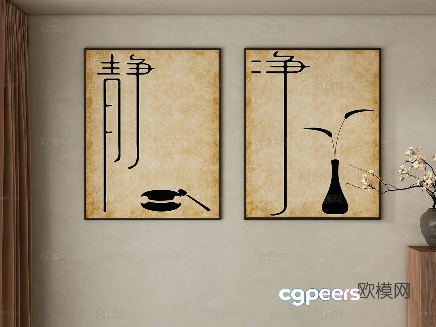 New Chinese style hanging paintings decorative paintings calligraphy and paintings 3D model