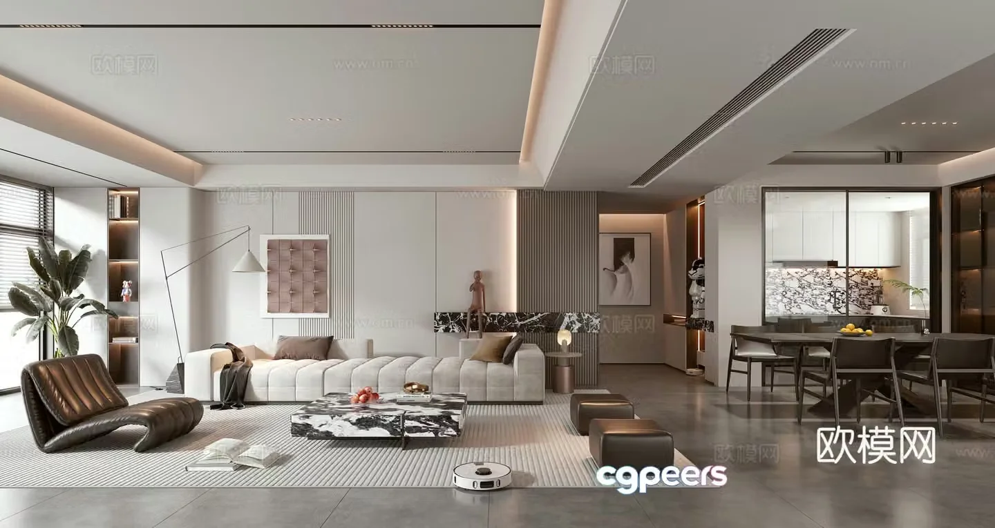 Light luxury living and restaurant 3D model