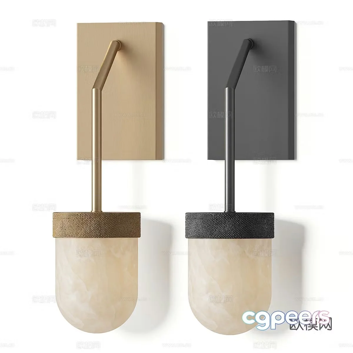 New Chinese style light luxury translucent stone metal wall lamp 3D model