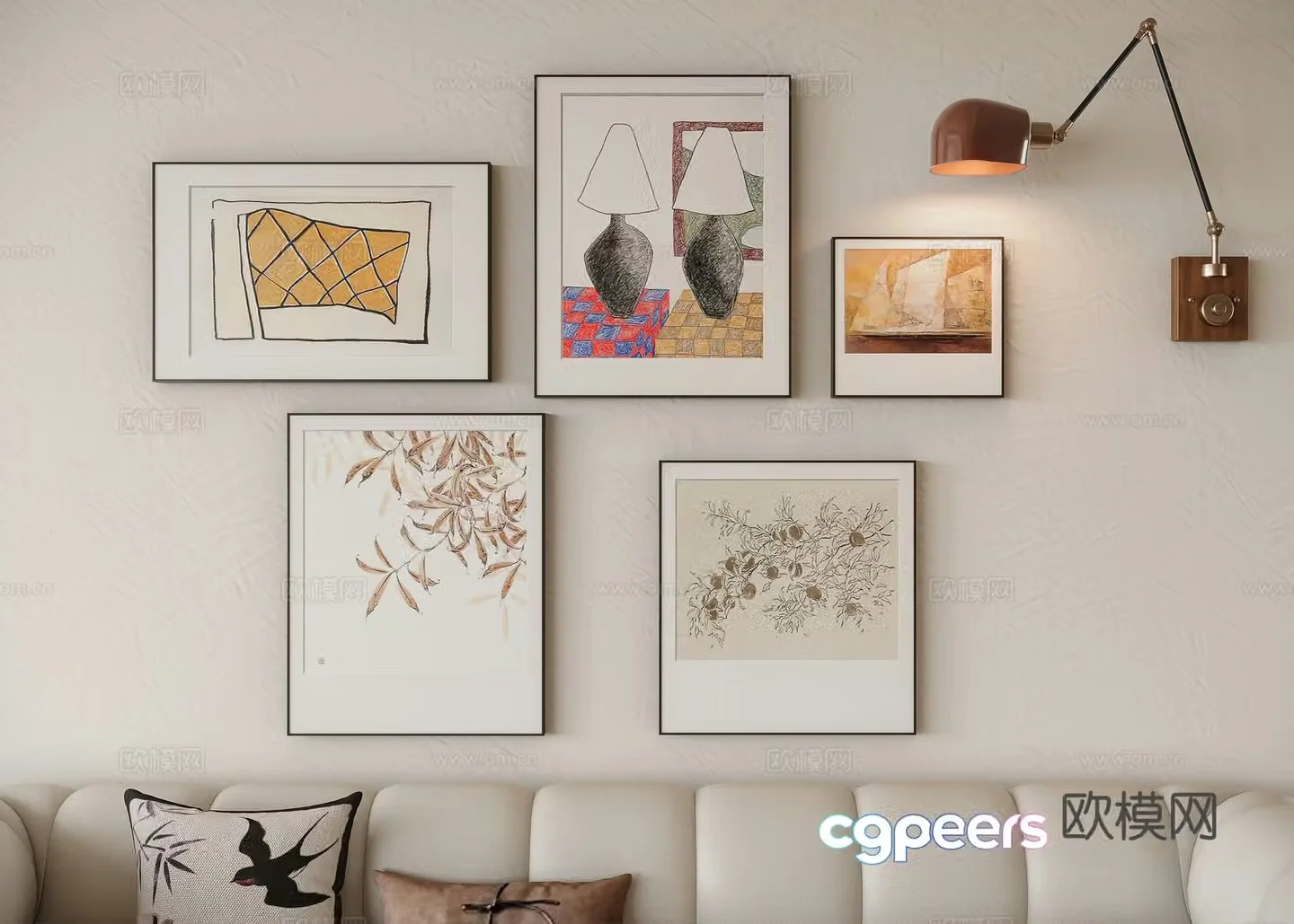 Cream style combination hanging painting 3d model