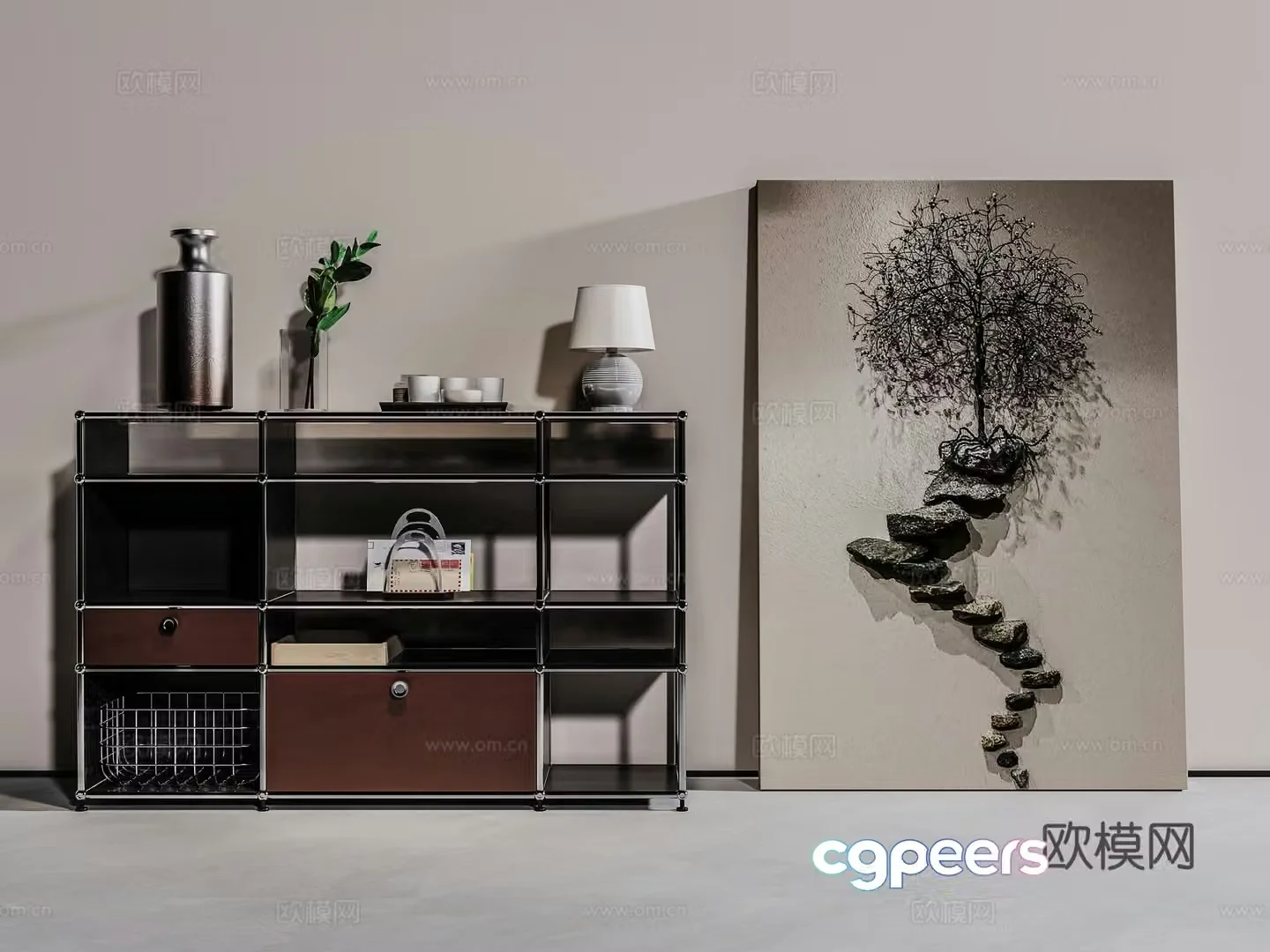 Modern light luxury decorative cabinet New Chinese style storage rack Modern aluminum profile storage rack Sideboard 3D model