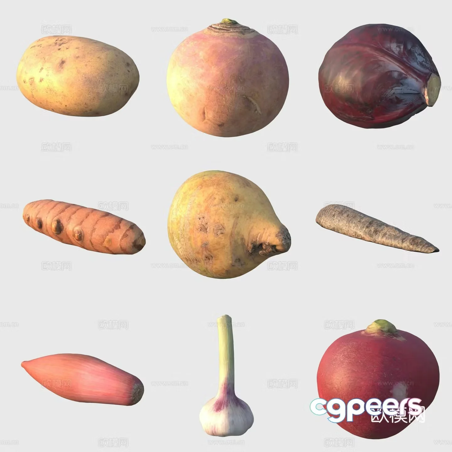 Vegetables potatoes radish onion garlic purple cabbage 3d model