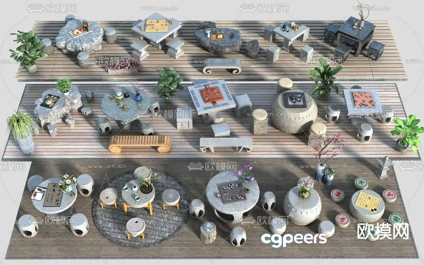 Outdoor tables and chairs stone tables and chairs park tables and chairs 3d model