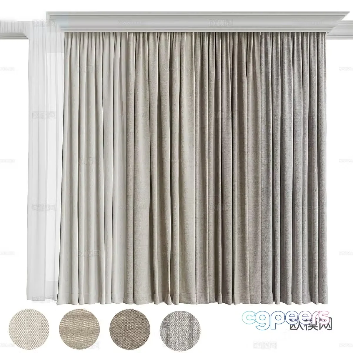 Modern cream style fabric curtain 3d model