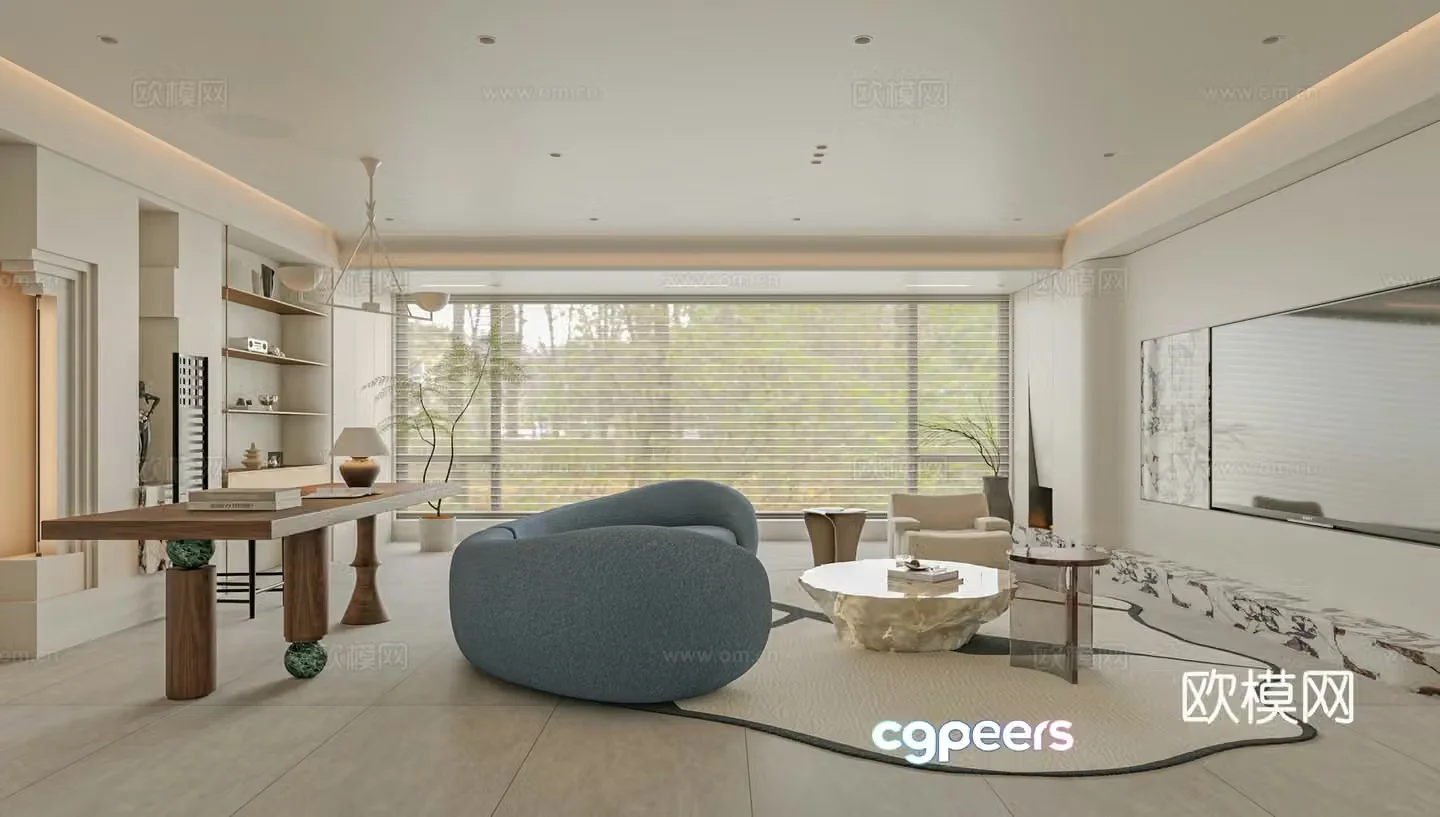 Modern living room sofa single chair coffee table 3d model
