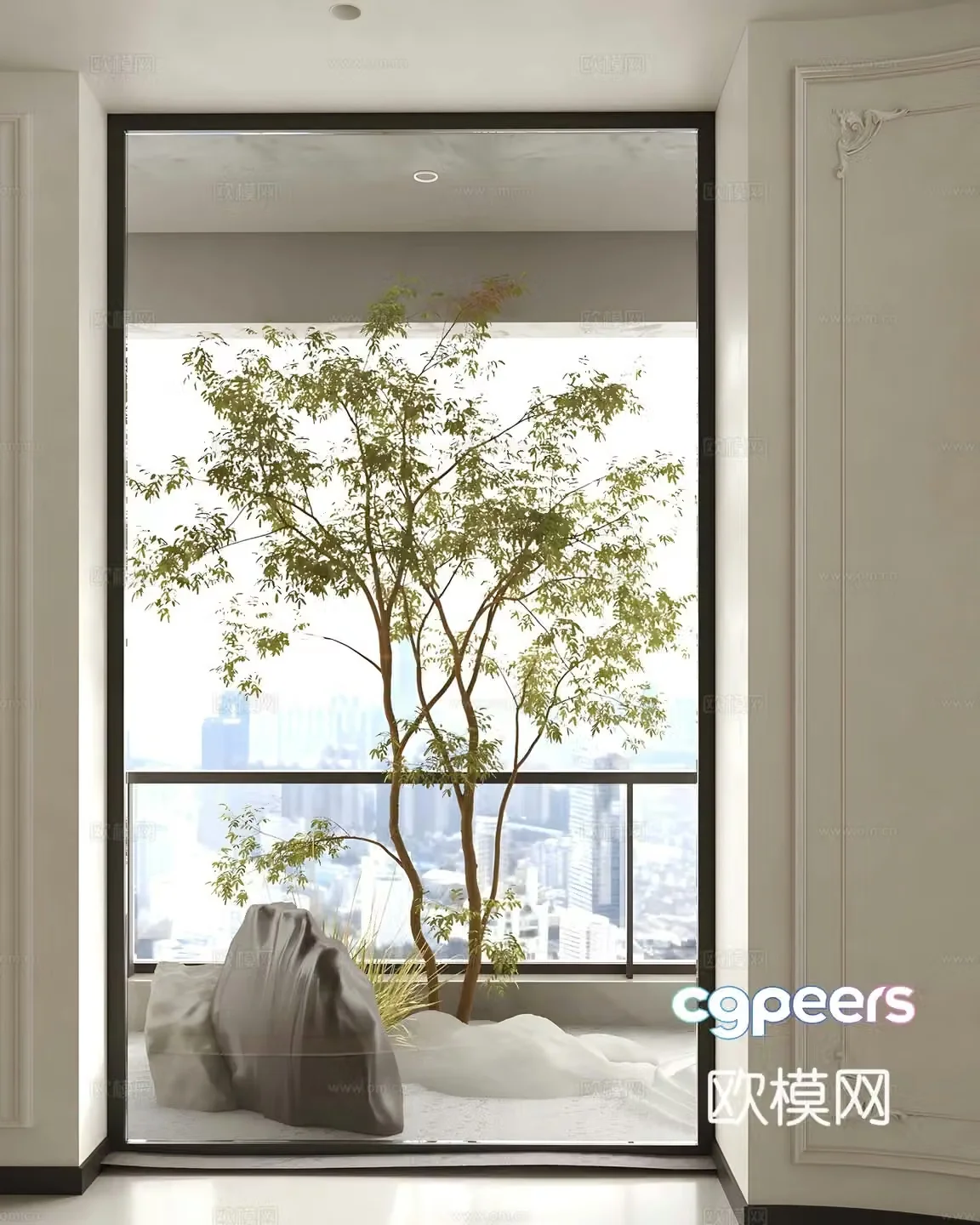 Modern interior landscape end view frame landscape sketch glass frame landscape balcony landscape 3d model