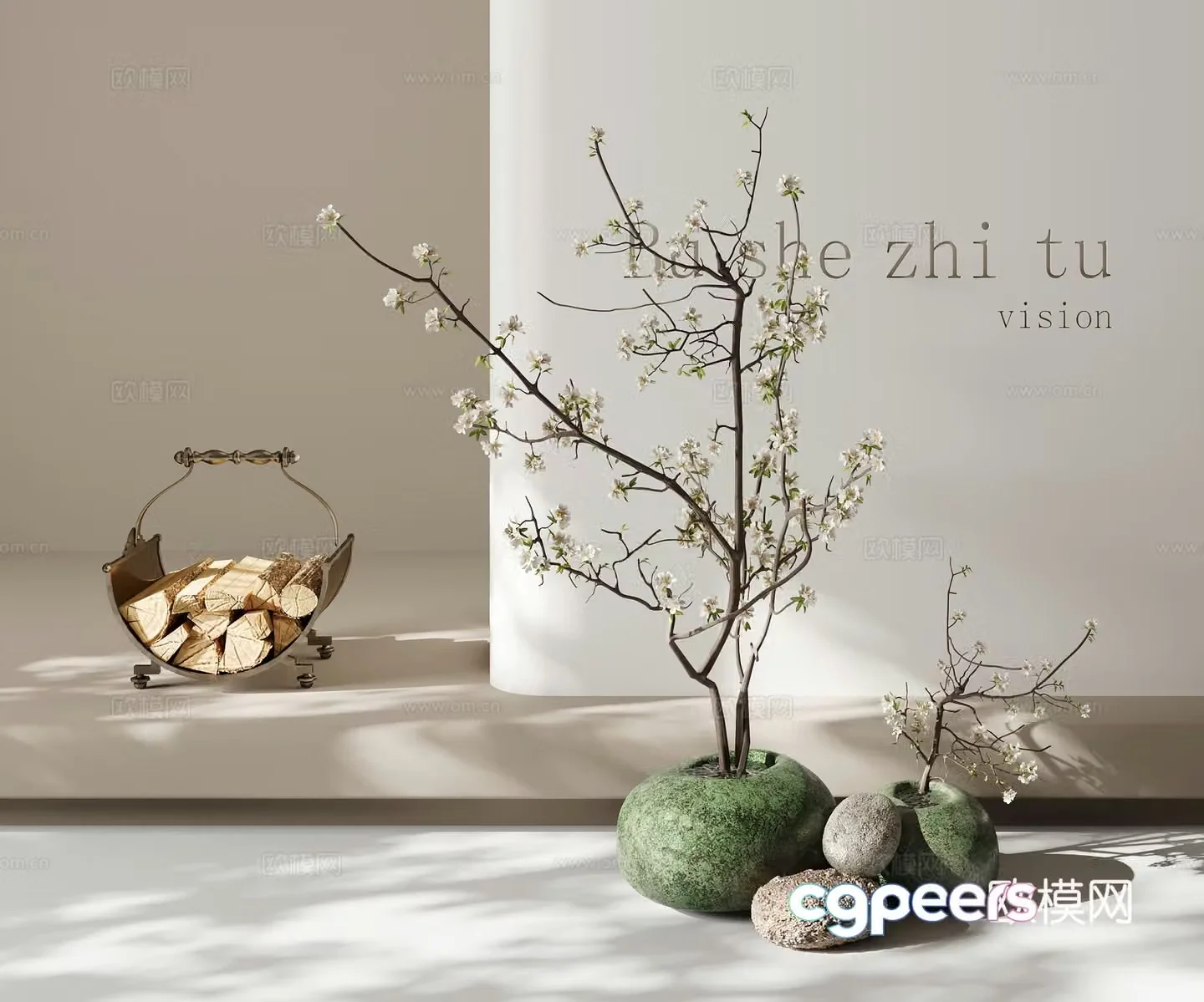 Modern flower art potted firewood 3D model