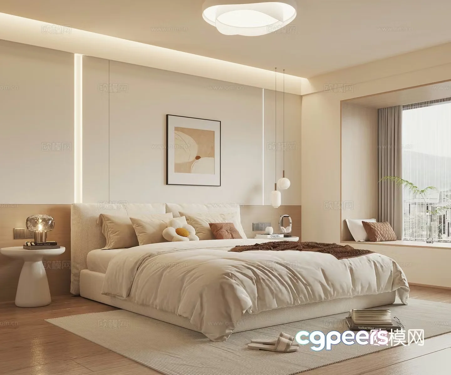 Modern cream style home bedroom 3d model