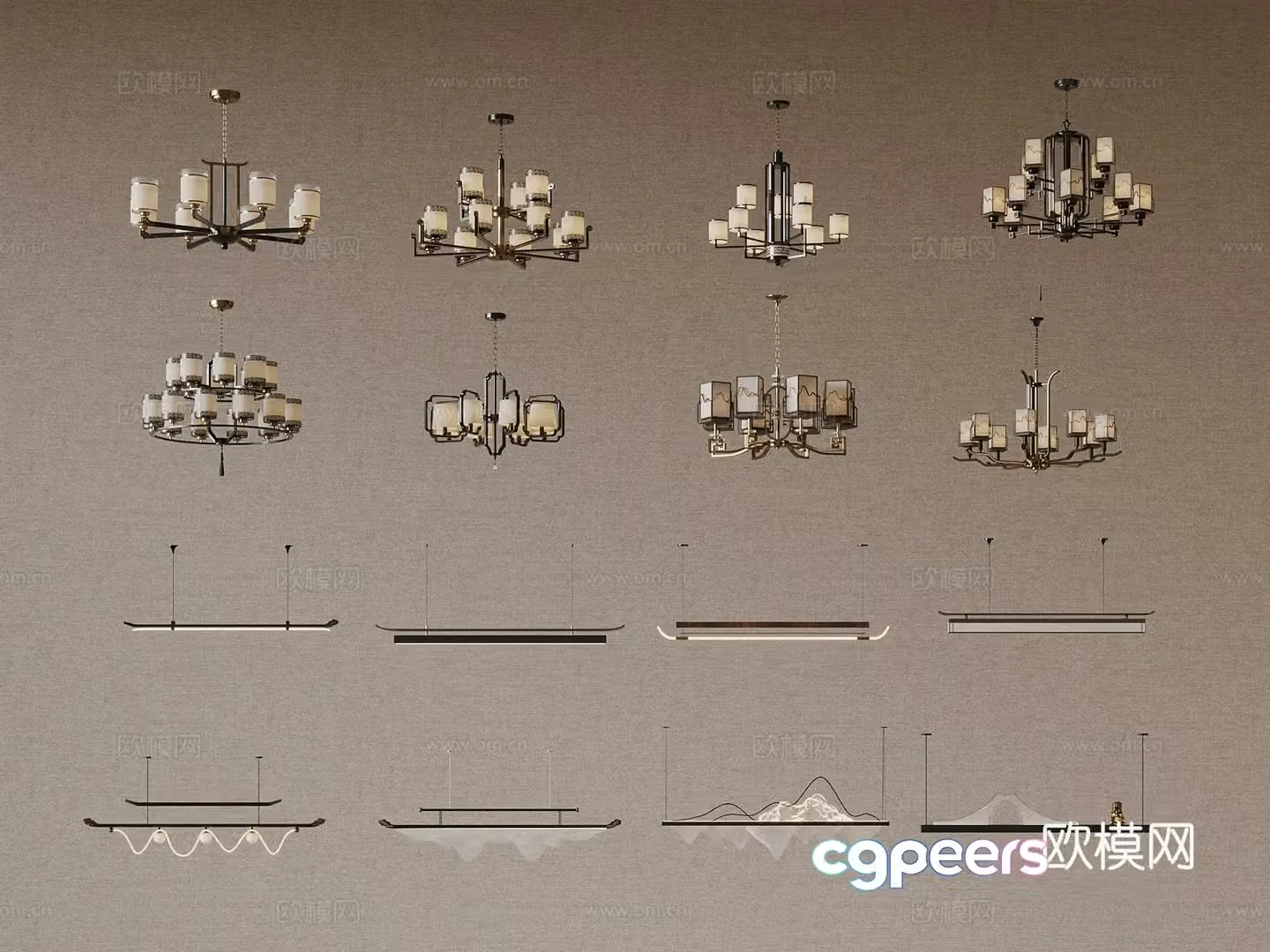 New Chinese Chandelier Zen Chandelier One-line Chandelier 3D Model