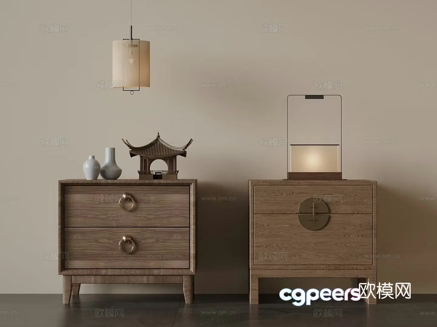 23 New Chinese style bedside table lamp chandelier 3d model
