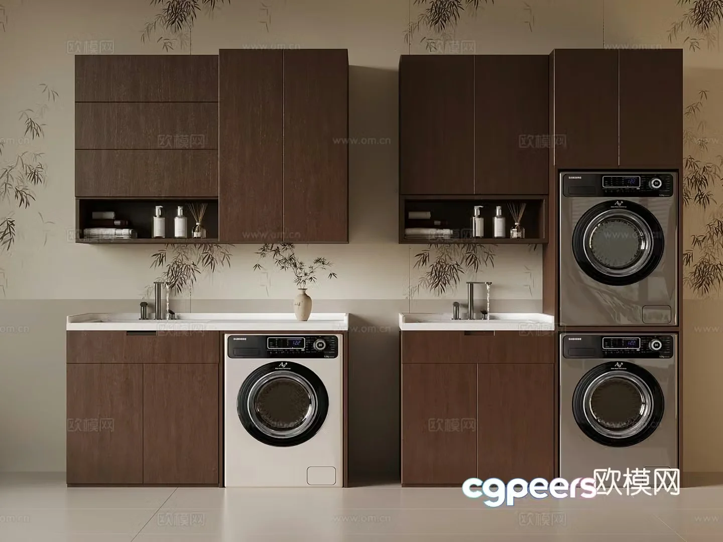 New Chinese style balcony washing machine cabinet bathroom cabinet 3d model