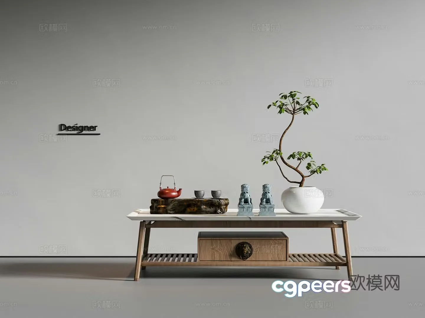 New Chinese Song style coffee table solid wood coffee table 3D model