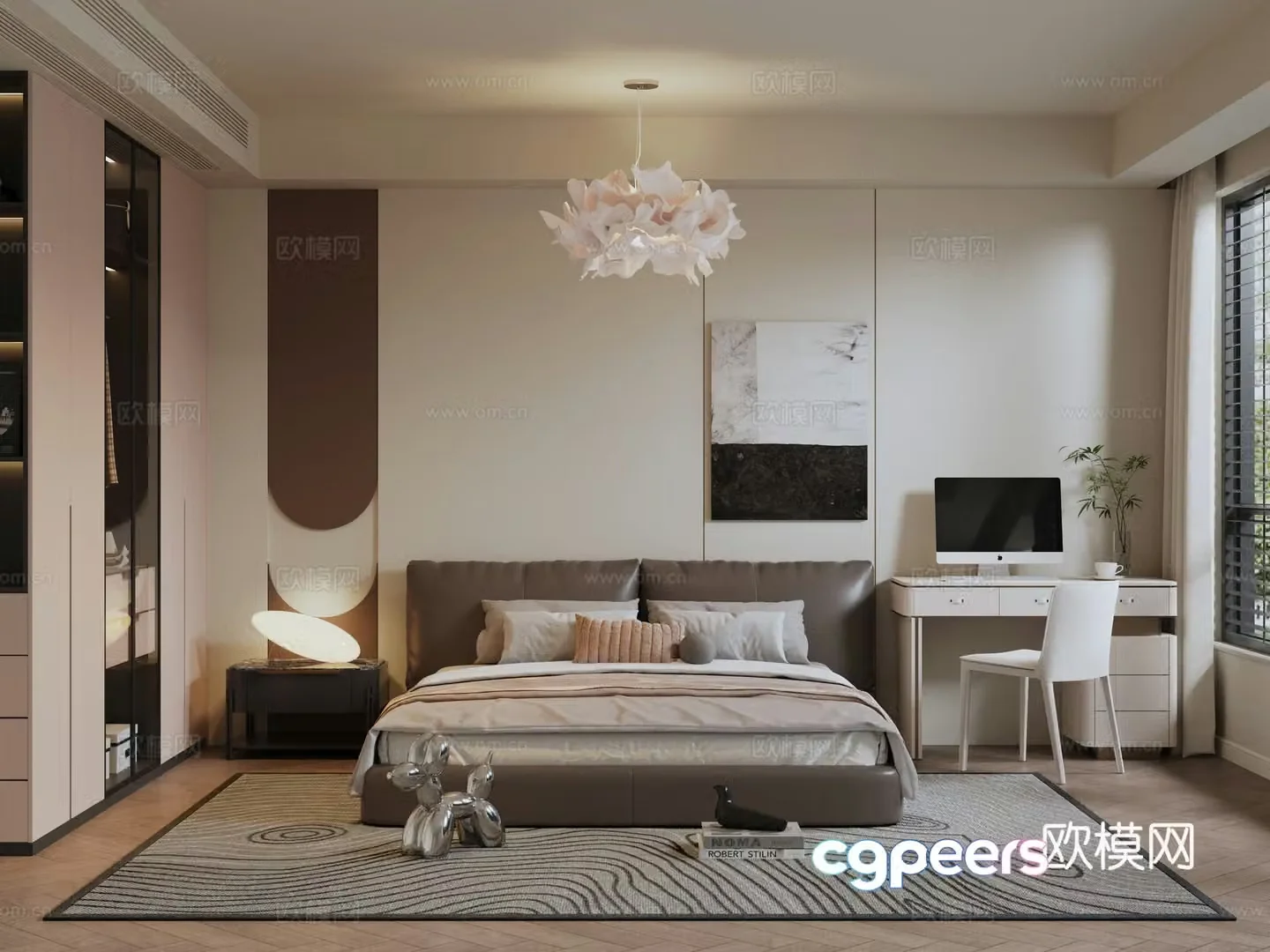 Modern cream style home bedroom 3d model